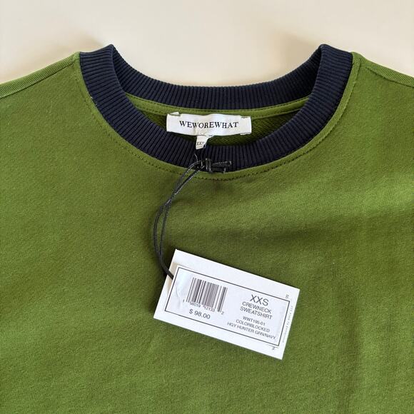 WeWoreWhat Colorblocked Oversized Fit Crewneck Sweatshirt Hunter Green/Navy XXS - Picture 3 of 8